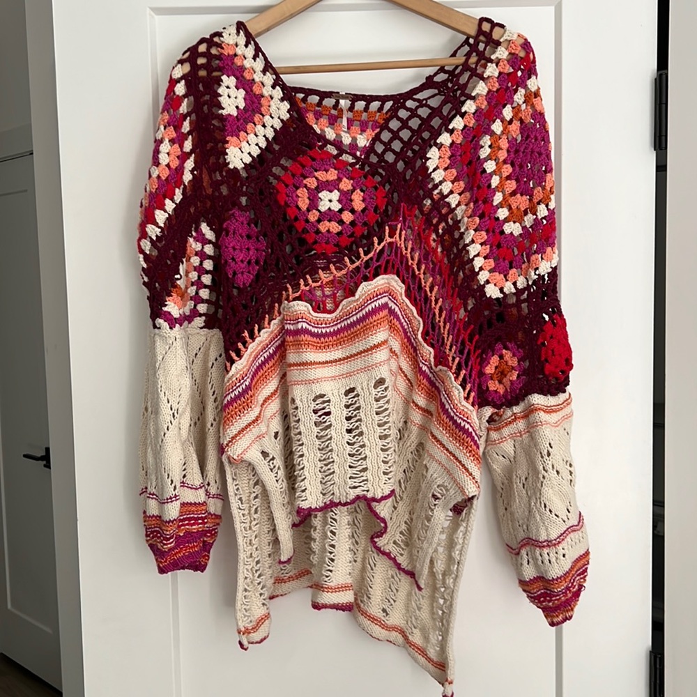 Free People Multi-Colored Crochet Sweater